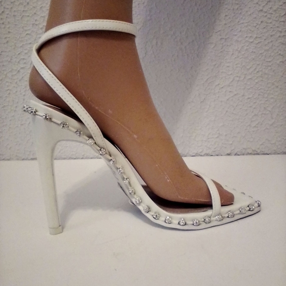 Steve Madden White Rhinestone Faux Leather Ankle Toe Strap 4 1/2" Heels sz 7.5 M - Picture 3 of 14